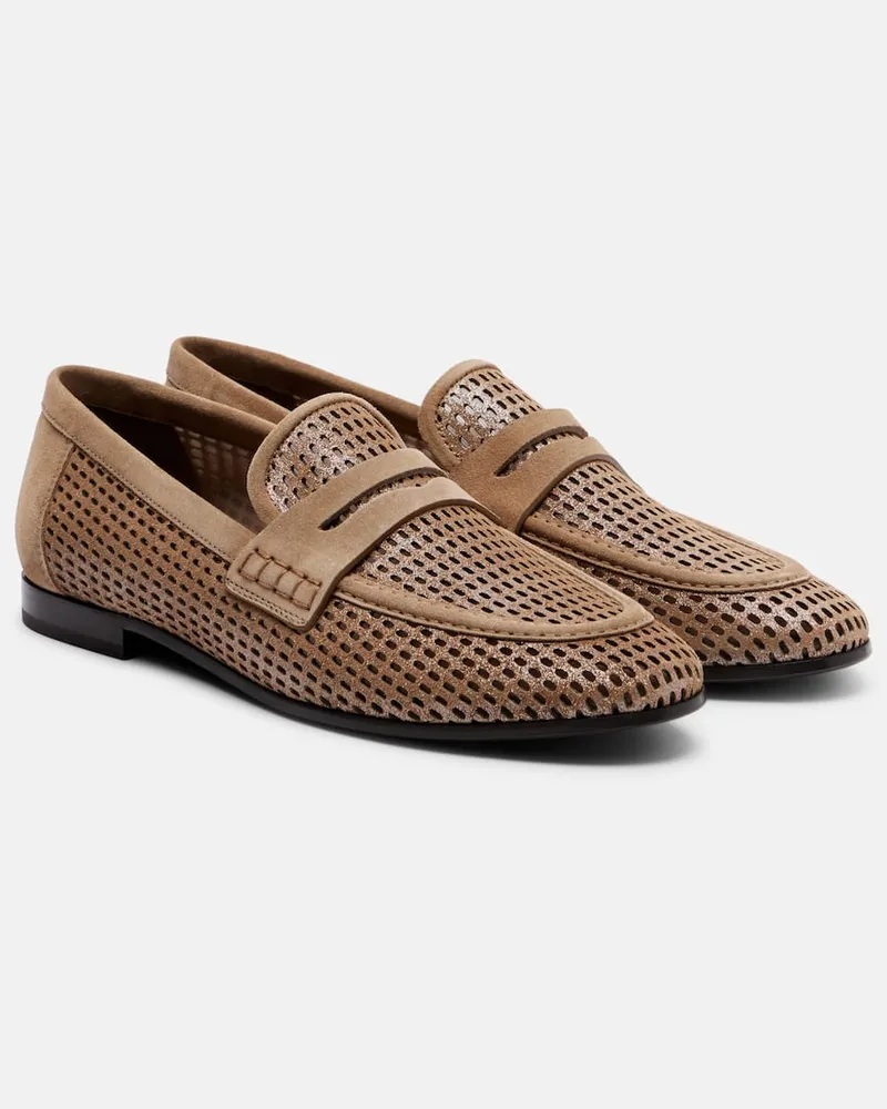 Brunello Cucinelli Mocassini in pelle con suede Beige