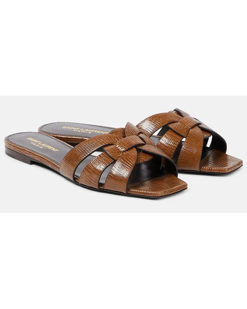 Saint Laurent Sandali Tribute in pelle stampata Marrone