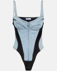 Thierry Mugler Body di jeans con similpelle Blu