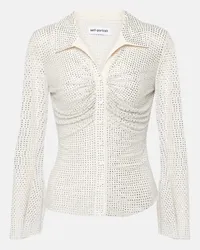 Self-Portrait Camicia in mesh con cristalli Bianco