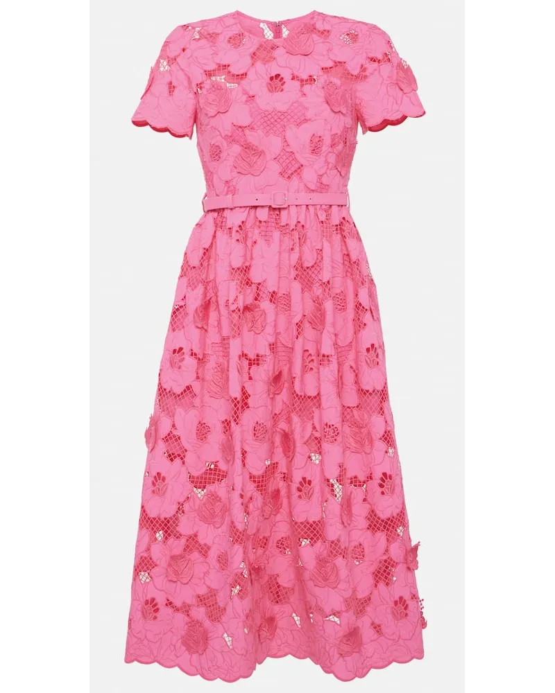 Self-Portrait Abito midi in pizzo di misto cotone Rosa