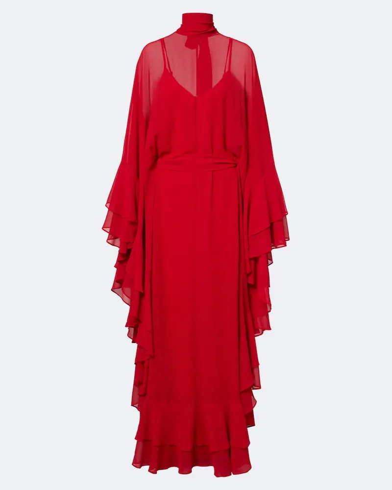 De La Vali Abito lungo Socorro in chiffon Rosso