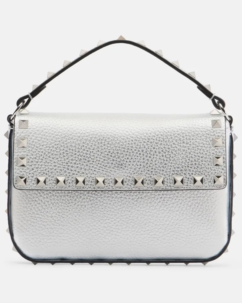 Valentino Garavani Borsa Rockstud Small in pelle metallizzata Argento