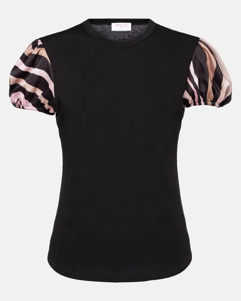 Emilio Pucci Top Iride in cotone con raso Nero