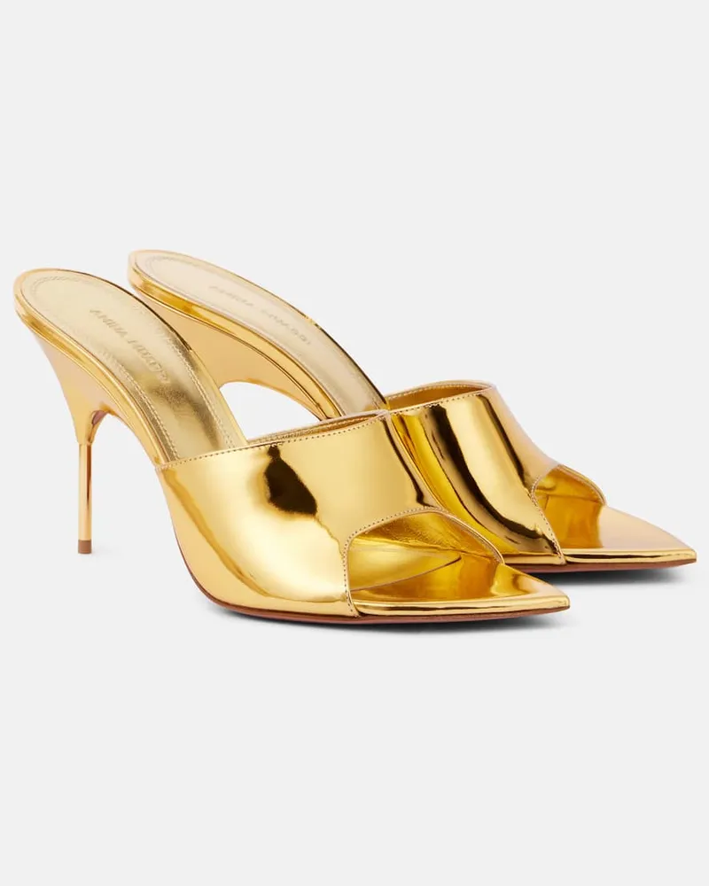 Amina Muaddi Mules Bianca 95 in pelle metallizzata Oro