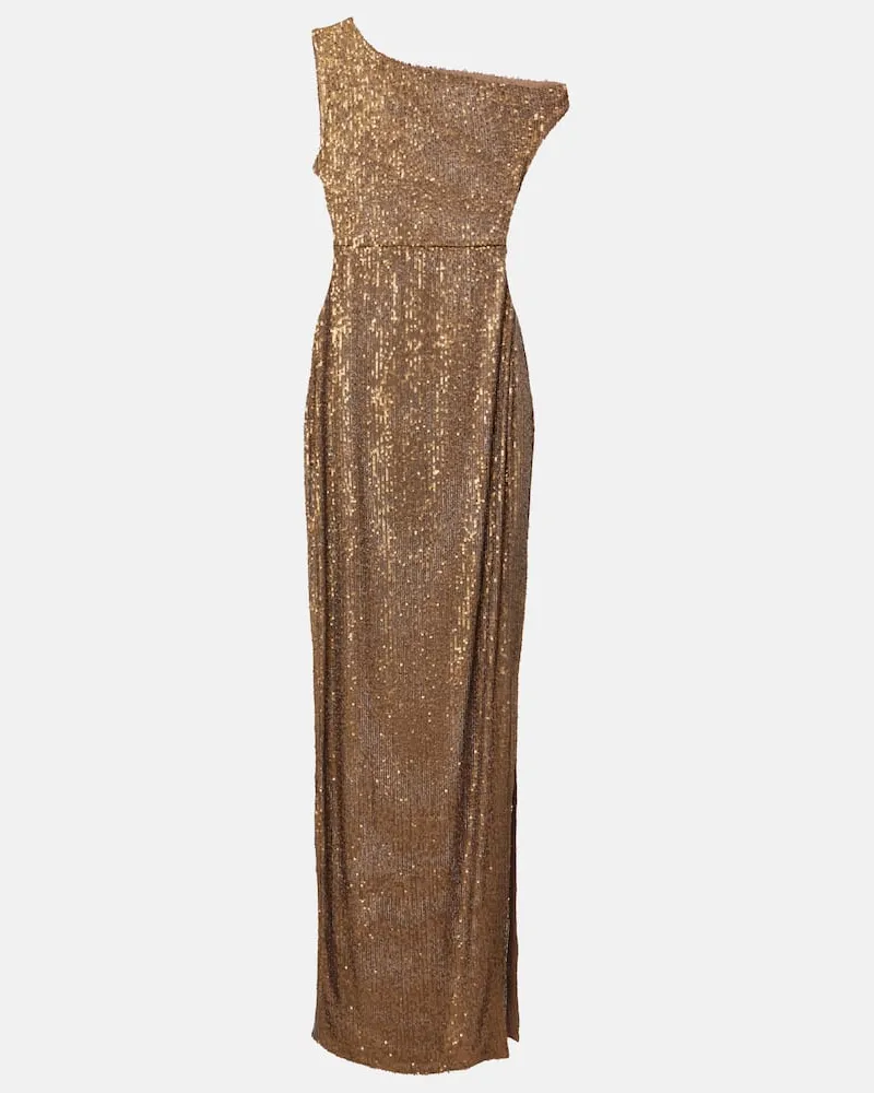 Norma Kamali Abito lungo monospalla con paillettes Oro