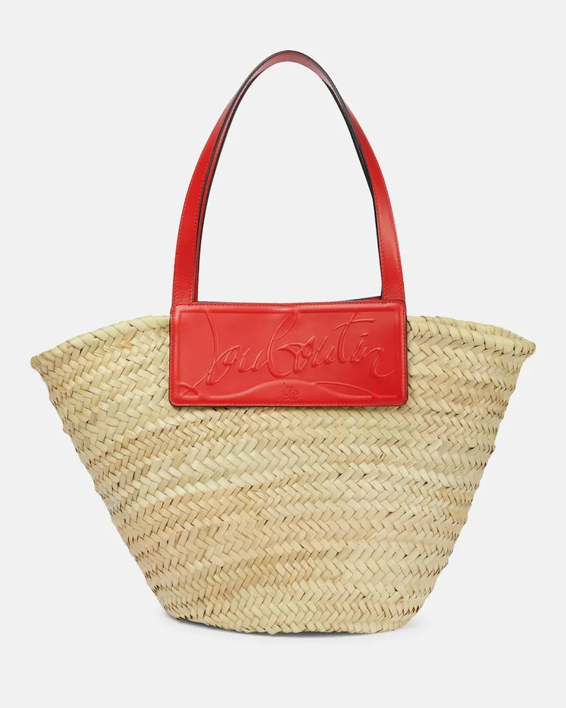 Christian Louboutin Shopper Loubishore in foglie di palma Beige