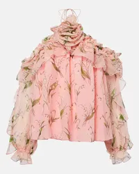 Carolina Herrera New York Blusa in seta con stampa floreale Rosa