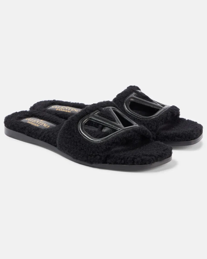 Valentino Garavani Sandali VLogo in shearling sintetico Nero