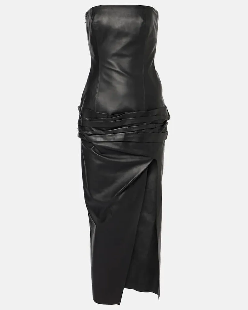 ATTICO Abito midi in pelle Nero