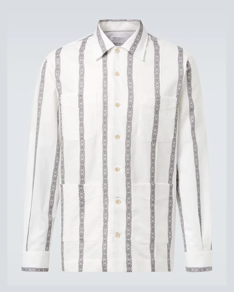 Brunello Cucinelli Camicia in cotone a righe Bianco