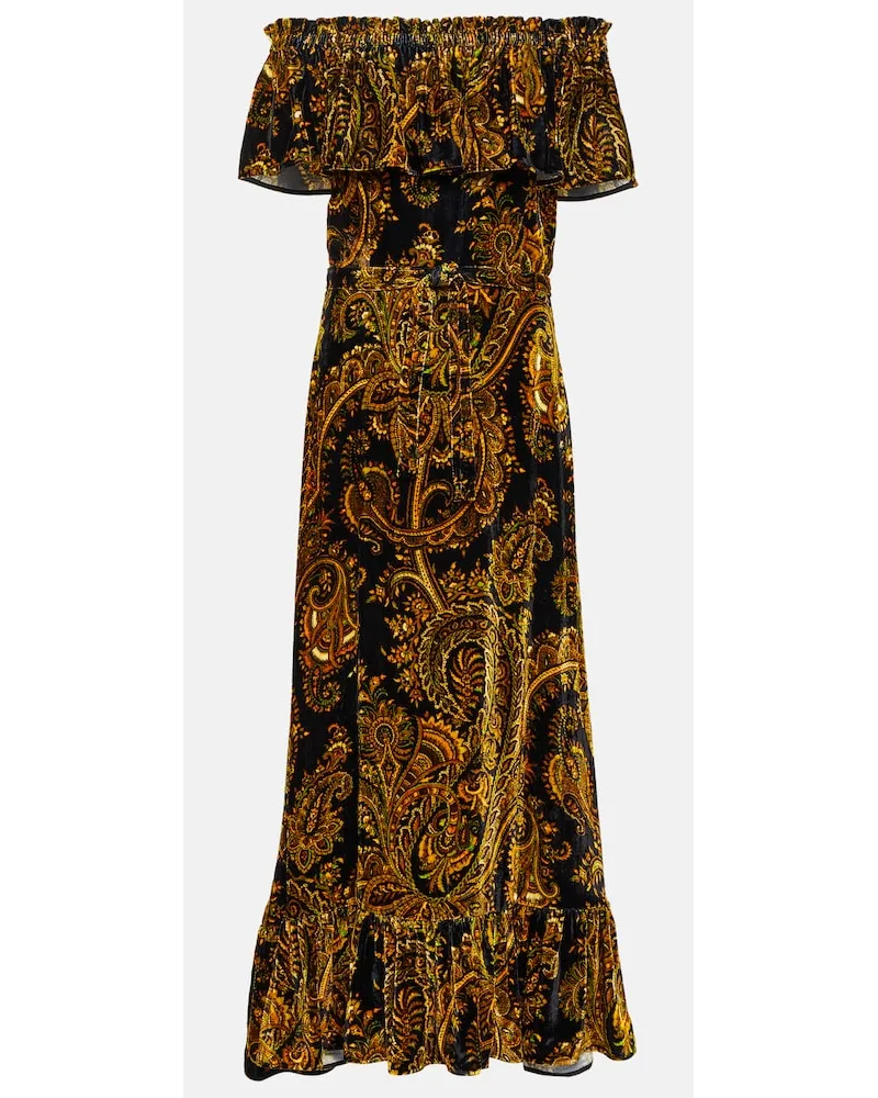 Etro Abito lungo in velluto con stampa paisley Multicolore