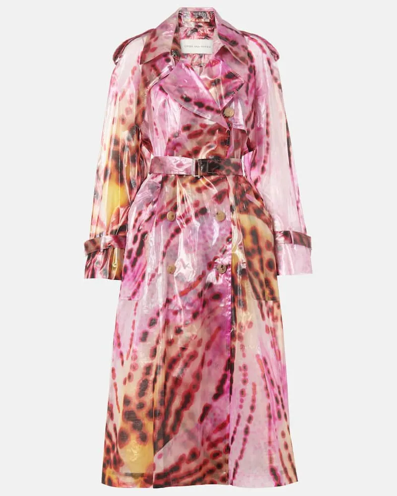 Dries van Noten Trench doppiopetto con stampa Rosa