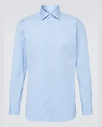 Brioni Camicia in popeline di misto cotone Blu