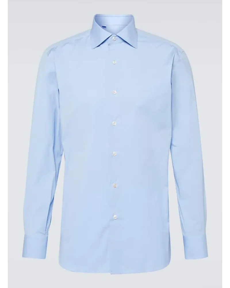 Brioni Camicia in popeline di misto cotone Blu