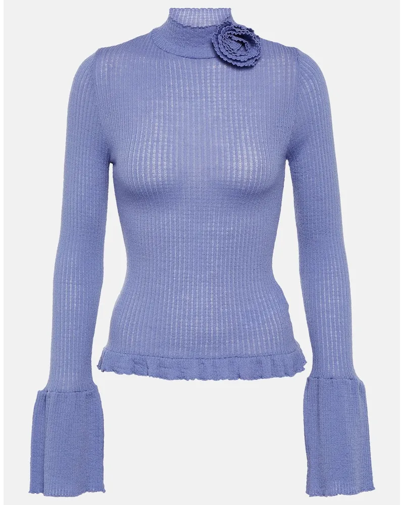 Blumarine Pullover in maglia di lana a coste Blu