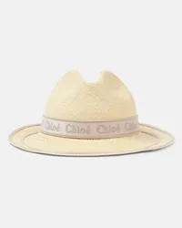 Chloé Chloé Cappello Woody in paglia con logo Beige