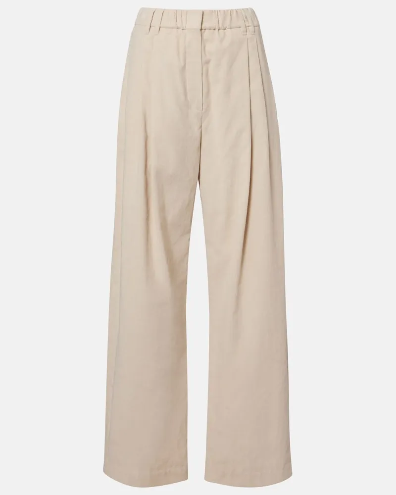 Brunello Cucinelli Pantaloni a gamba larga in misto cotone Bianco