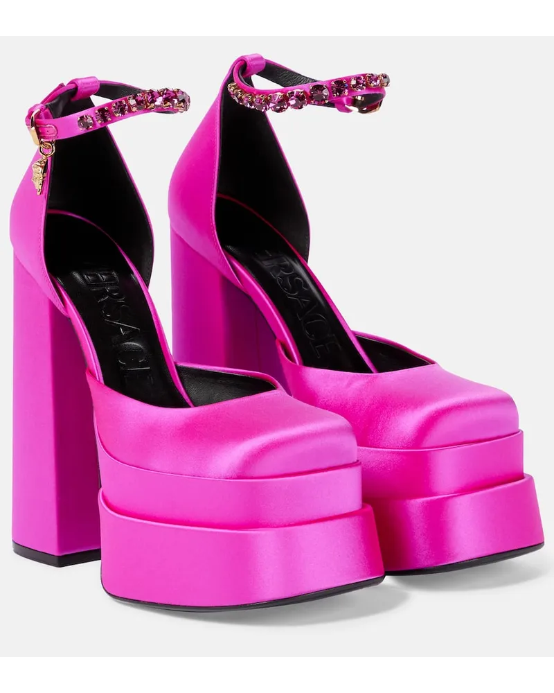 Versace Pumps Medusa Aevitas in raso con plateau Rosa