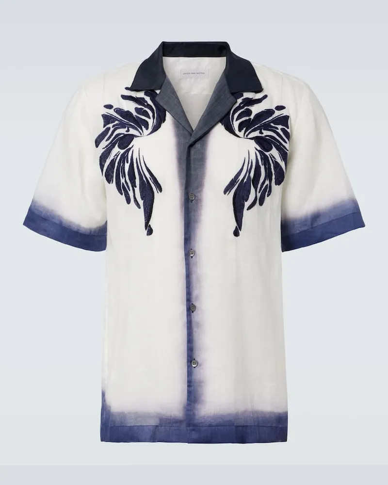 Dries van Noten Camicia bowling con ricamo Blu