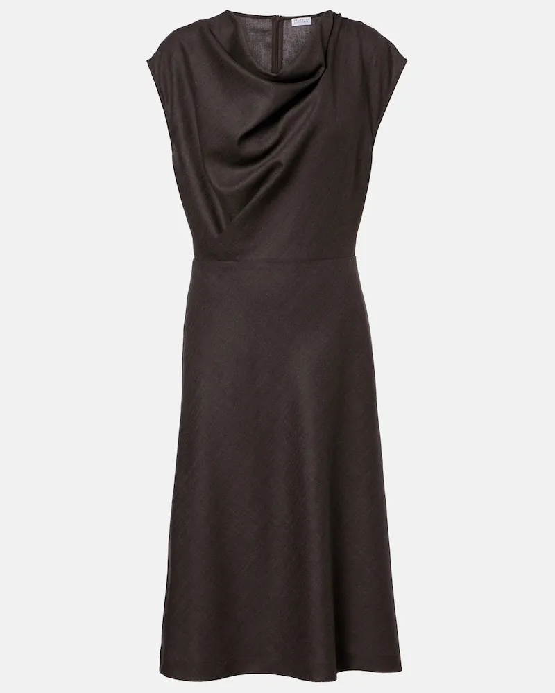 Brunello Cucinelli Abito midi in misto lana Marrone