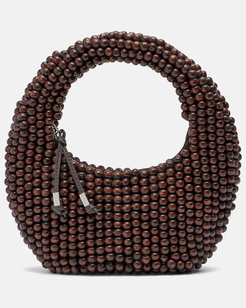 STAUD Borsa Reef Small con pelle e perline Marrone