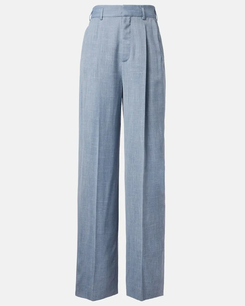 Loro Piana Pantaloni a gamba larga Hector in lana, seta e lino Blu