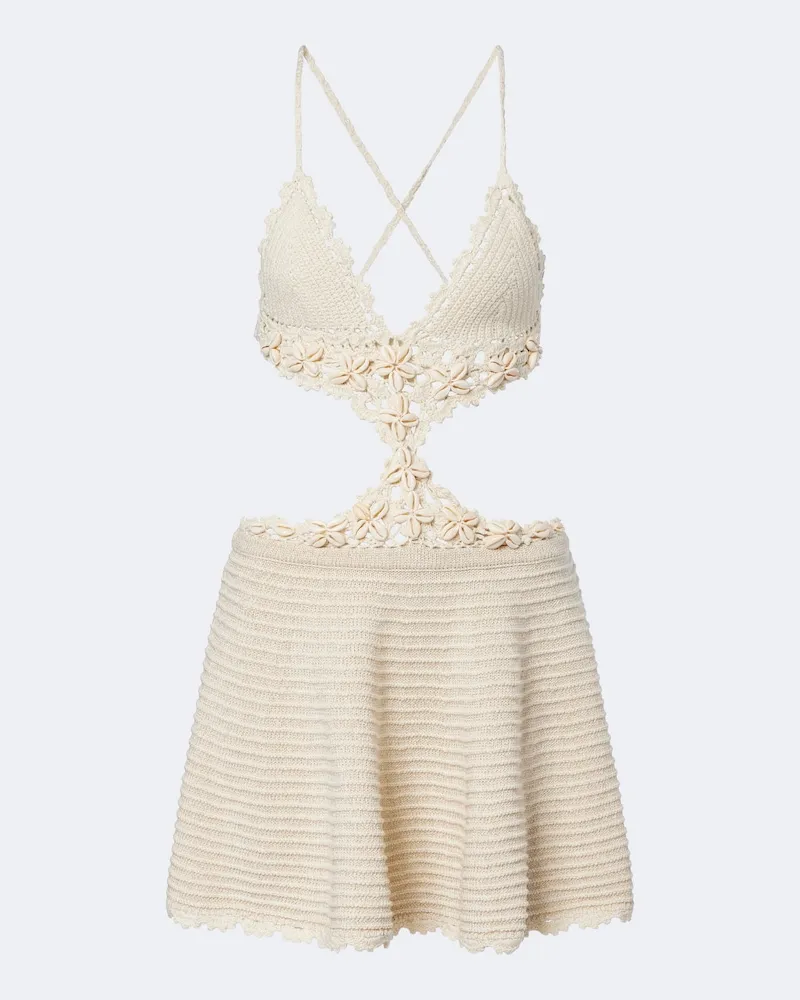 Retrofête Retrofête Abito corto Aisola in misto cotone crochet Bianco