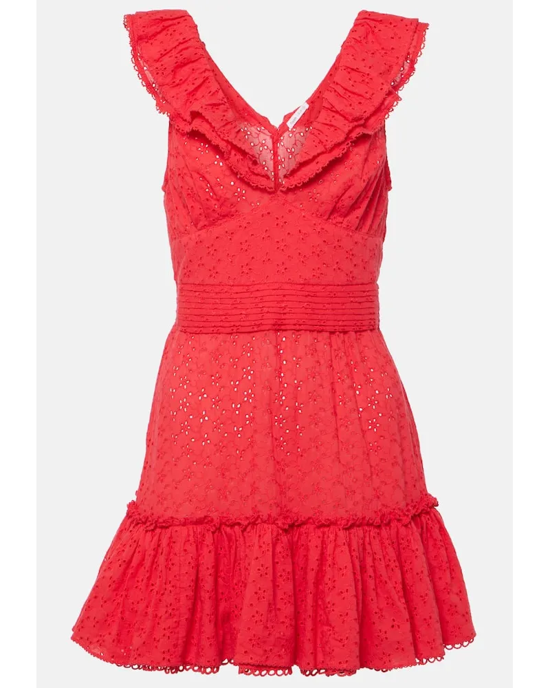 Poupette St Barth Miniabito Bruna in cotone con volant Rosso