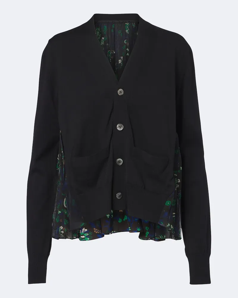 Sacai Cardigan in cotone con stampa floreale Nero