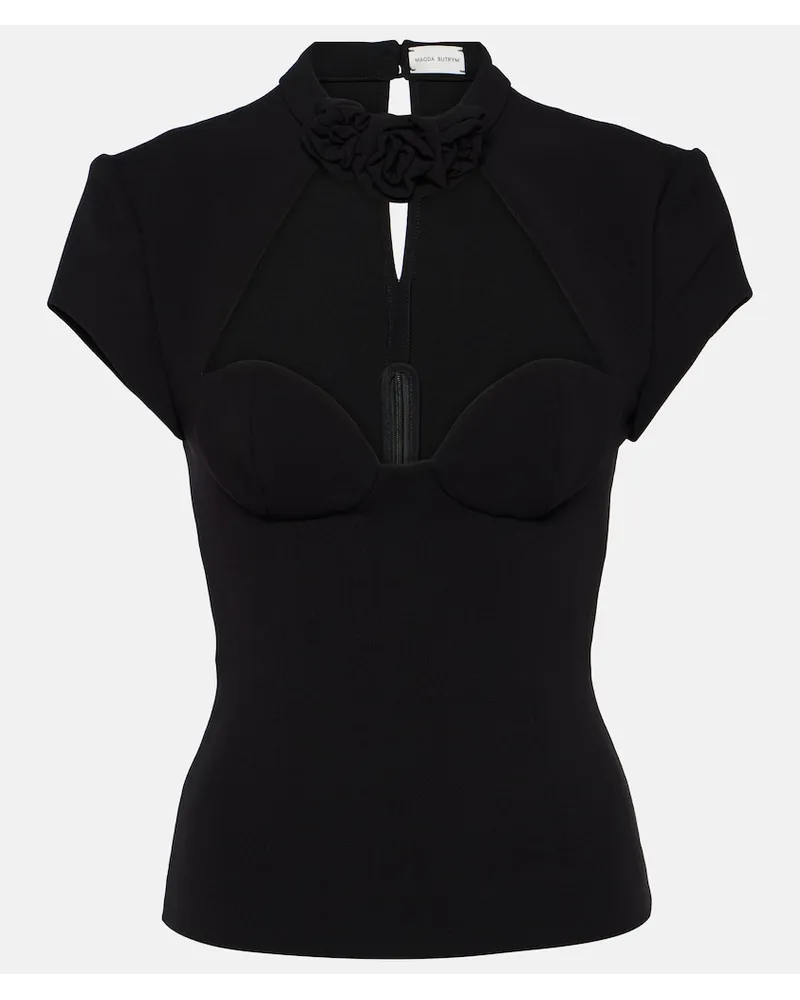 Magda Butrym Top in misto lana con applicazione floreale Nero