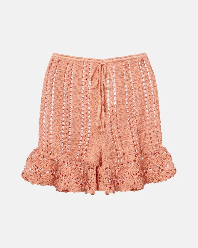 Anna Kosturova Shorts in cotone crochet con volant Rosa