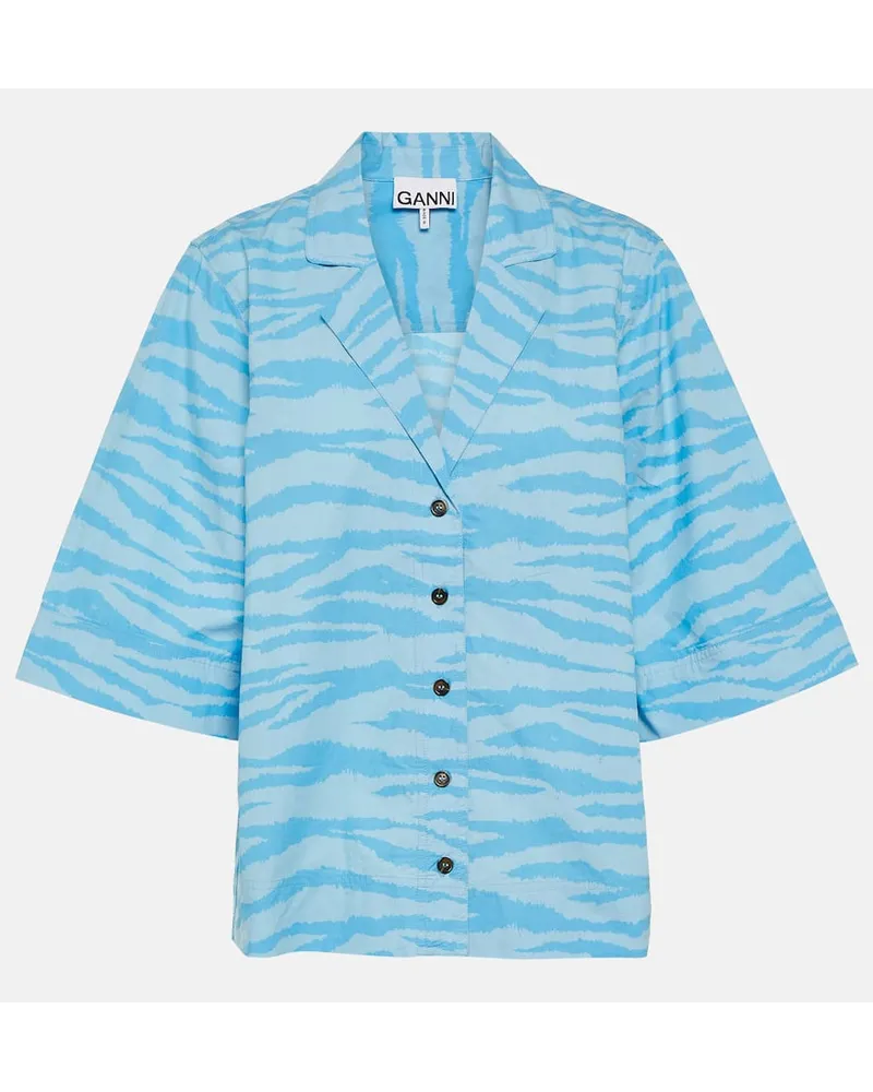 Ganni Camicia in cotone con stampa Blu