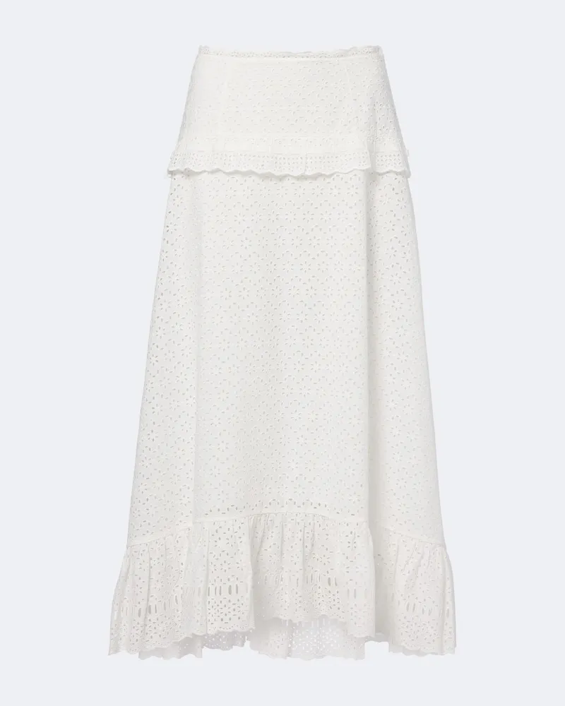 Ulla Johnson Gonna midi Violetta in pizzo sangallo Bianco