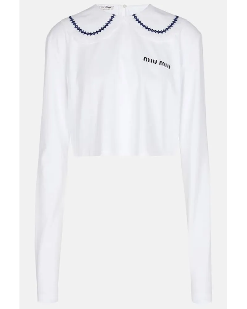 Miu Miu Top cropped in jersey di cotone Bianco