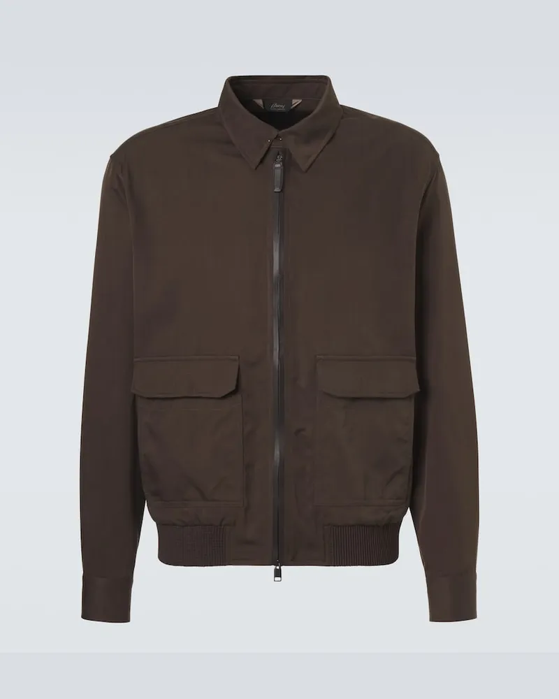 Brioni Giacca blouson in seta con pelle Marrone