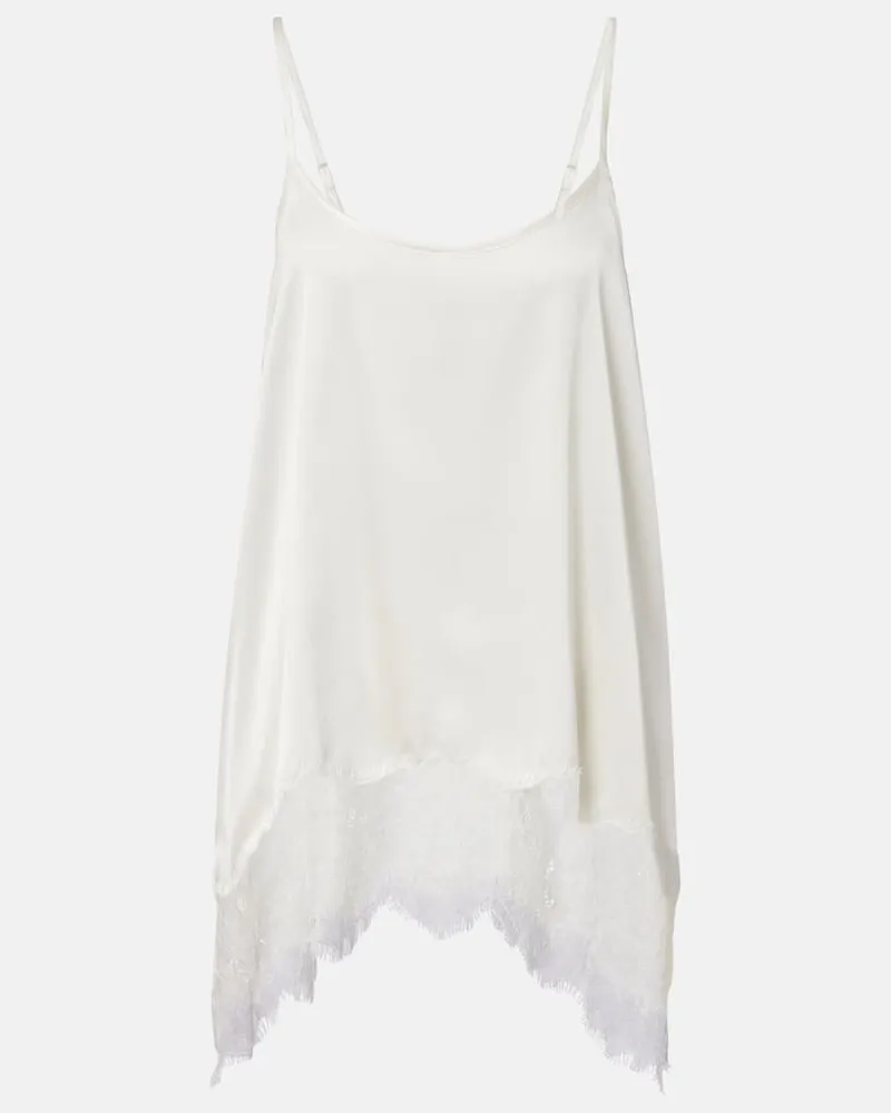 STAUD Camisole Chloe in raso di misto seta con pizzo Bianco