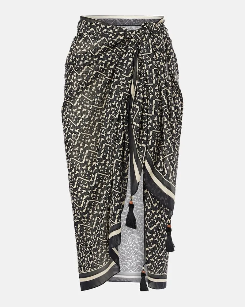 Tory Burch Pareo in cotone e seta con stampa Nero