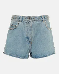 Paco Rabanne Shorts a vita alta in denim con borchie Blu