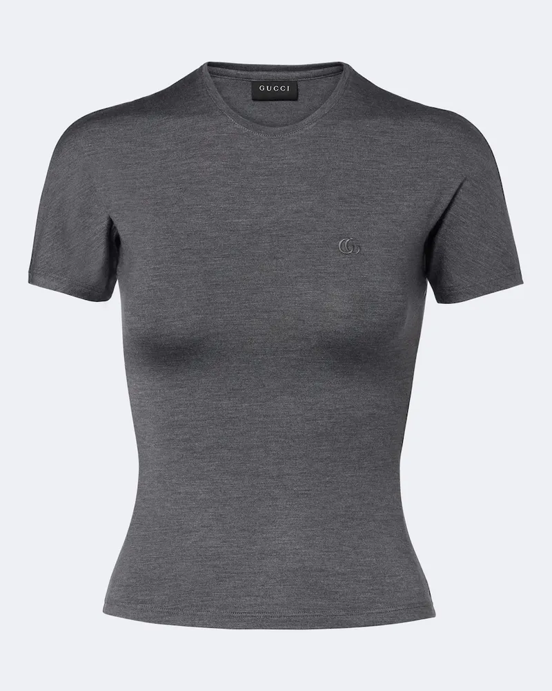Gucci T-shirt Double G in misto seta Grigio