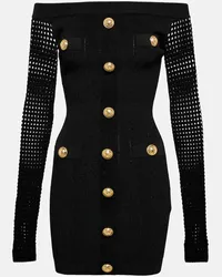 Balmain Miniabito in maglia con scollo bardot Nero