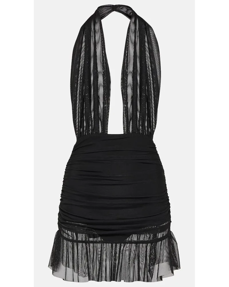 Norma Kamali Miniabito in chiffon con volant Nero