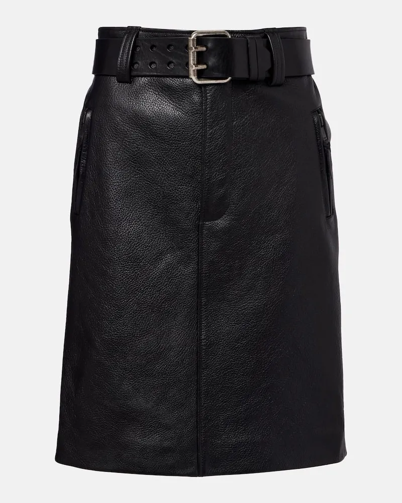 Saint Laurent Gonna a tubino in pelle con cintura Nero