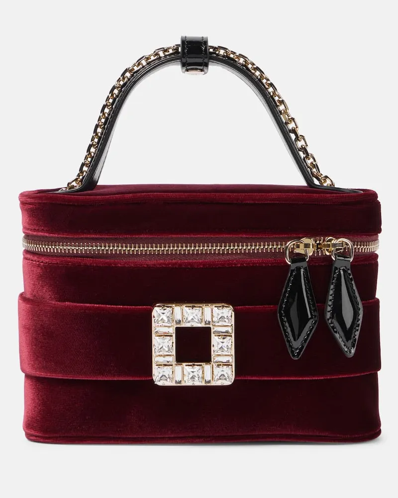 Roger Vivier Beauty case in velluto con cristalli Borgogna