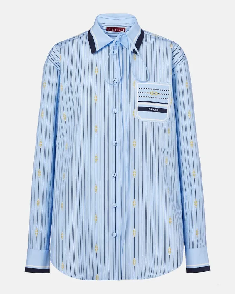 Gucci Camicia Horsebit in cotone a righe Blu