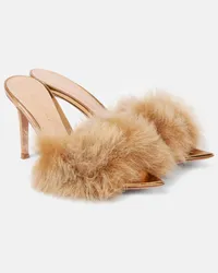 Gianvito Rossi Mules Pointy in pelle con shearling Beige