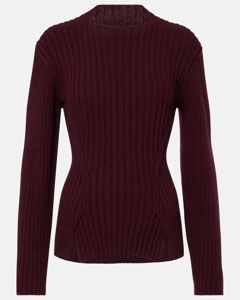 Victoria Beckham Pullover in lana e cashmere a coste Borgogna