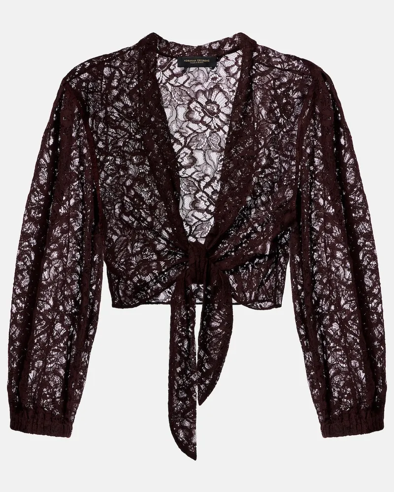 Adriana Degreas Crop top in pizzo misto cotone Marrone