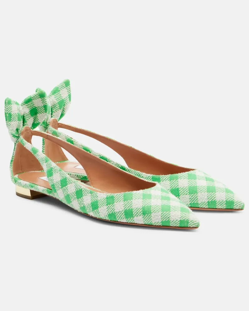 Aquazzura Ballerine Bow Tie a quadretti Verde