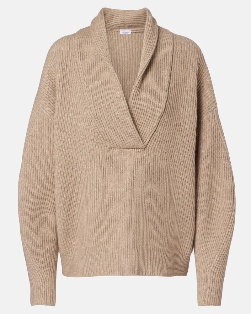 Brunello Cucinelli Pullover in cashmere a coste Marrone